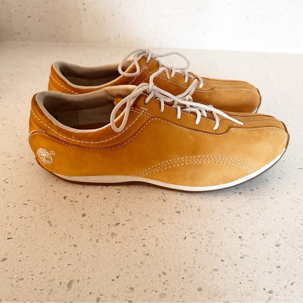 Timberland Leather Sneakers Women’s 8.5 Tan Lace Up Casual Comfort Shoes